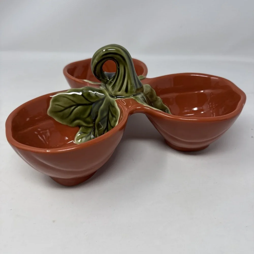 Better Homes Garden Heritage Stoneware Pumpkin Fall Harvest 3 Bowl Candy Dish